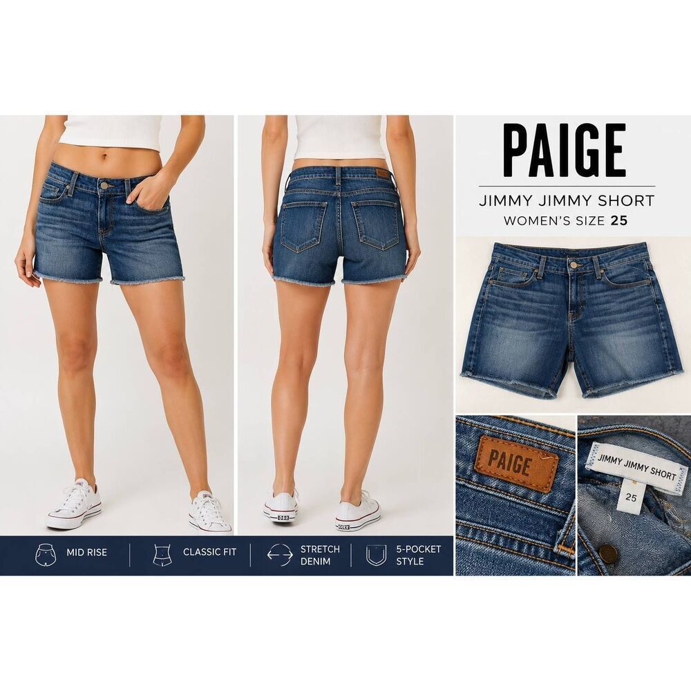 PAIGE Jimmy Jimmy Denim Shorts Women's Size 25 Blue Raw Hem Stretch Mid Rise